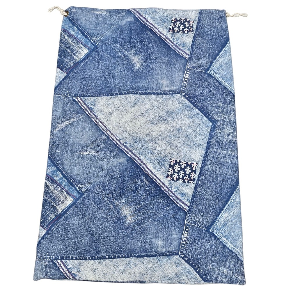 Vintage Wamsutta Chambray Denim Patchwork Drawstring Pillowcase 100% Cotton USA